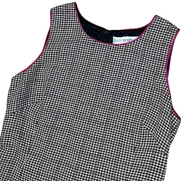 Petite Sophisticate size 2 black white pink houndstooth sleeveless mini dress - Picture 2 of 16